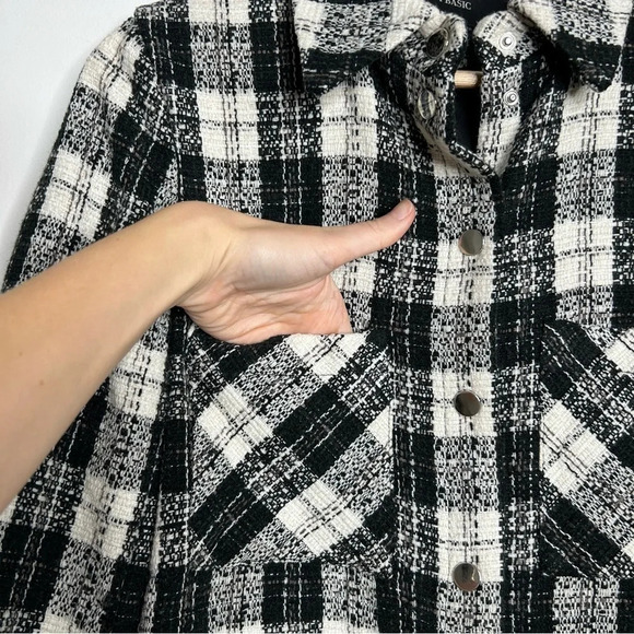 Zara Black Tweed Plaid Oversized Barn Coat Women’s Medium Shirt Jacket Gorpcore - Picture 5 of 10
